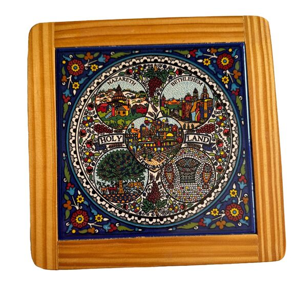 Vintage Trive Table Decor Ceramic Wood “Jerusalem Holy Land” Hand Painted - Picture 3 of 8